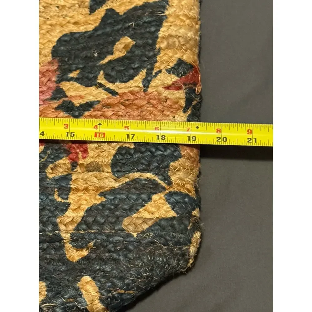 NWT ANTIK KRAFT Anthropologie Boho Floral Pallavi Jute Tote Bag Wooden Handle